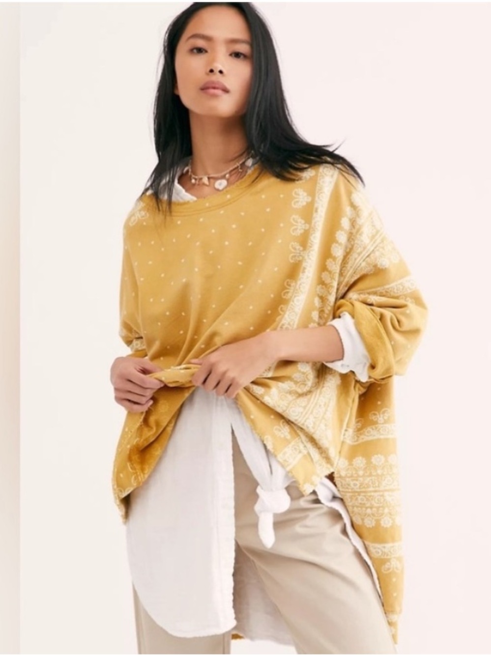 Magnolia Pearl ⭐️ Francis Hi Lo Blockprint Sweatshirt Top 100% Cotton OSFM